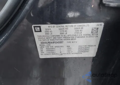 2015 GMC Terrain Sle-2 z USA, uszkodzony, nr VIN 2GKALREK4F6343067